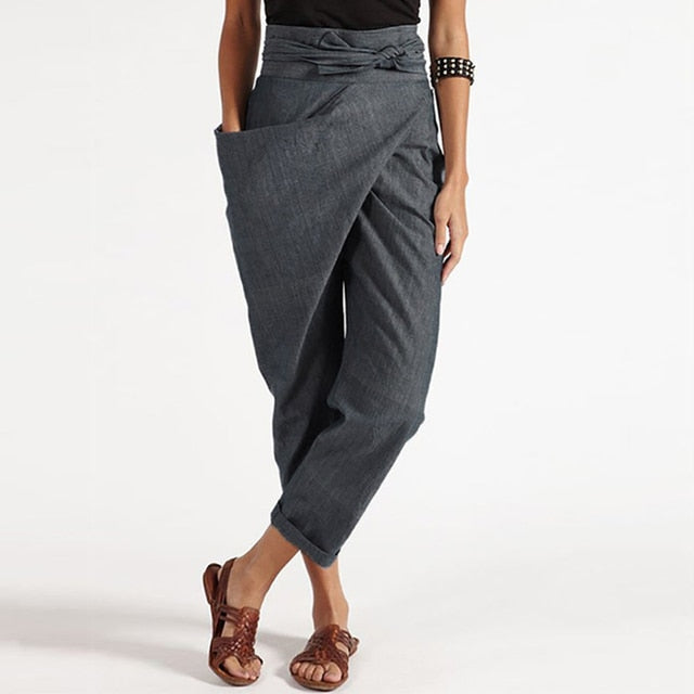 KS | Elegant cropped trousers with wrap front