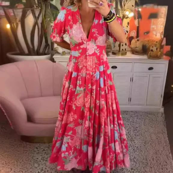KS | Comfortable long dress with V-neck and pochette