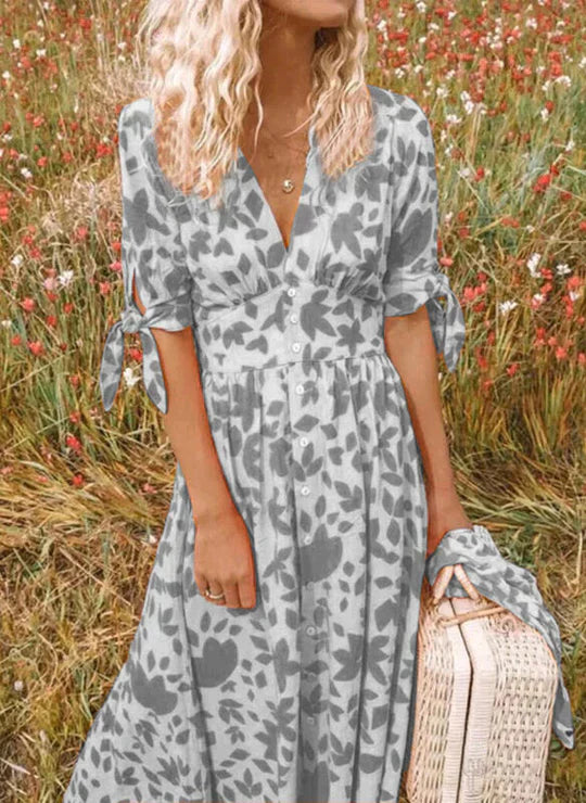 KS | Maxi dress with floral V-neckline