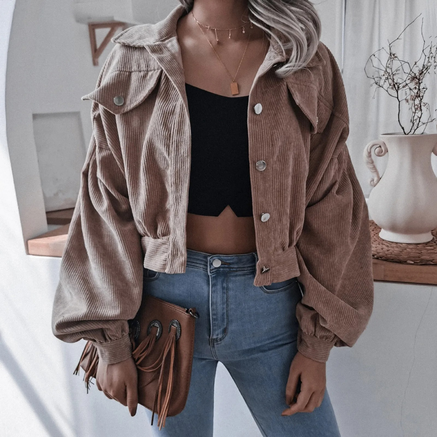 JO | casual corduroy cropped jacket