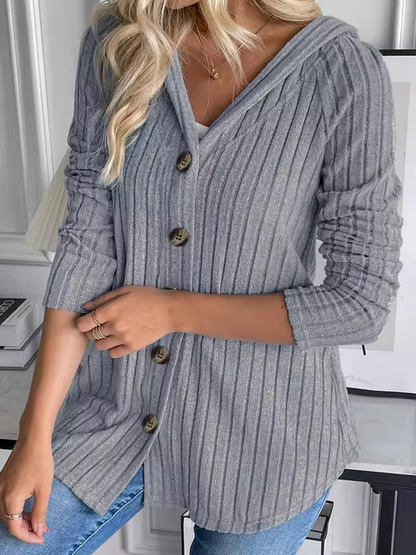 JO | Rib-knit hoodie with button placket