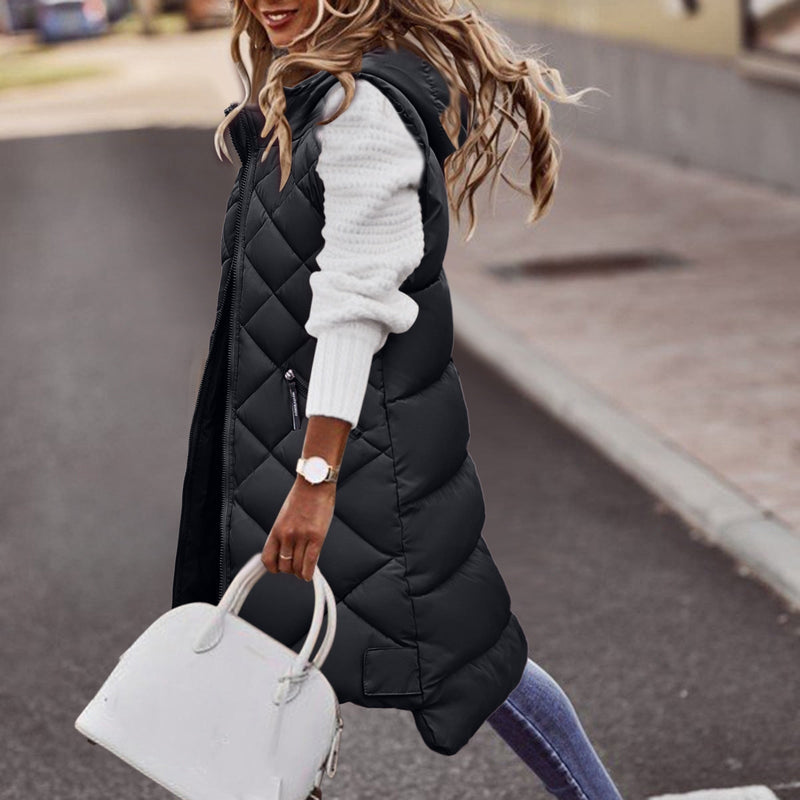 JO | Long puffy vest with hood for women