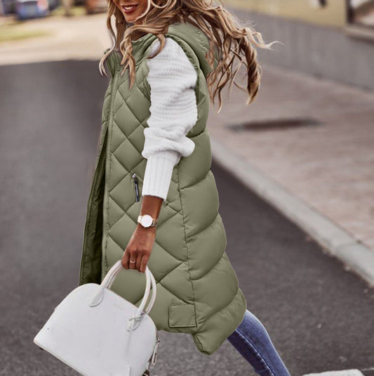 JO | Long puffy vest with hood for women