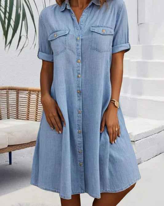 KS | Midi dress with short sleeves and button fastening