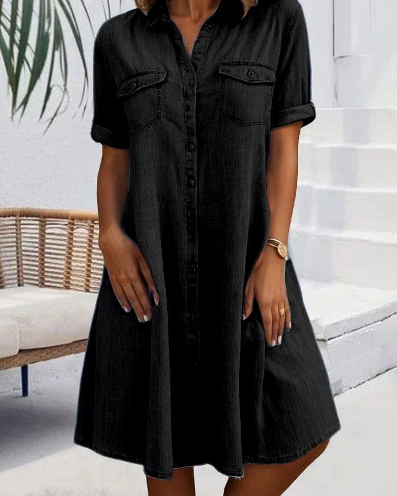 KS | Midi dress with short sleeves and button fastening