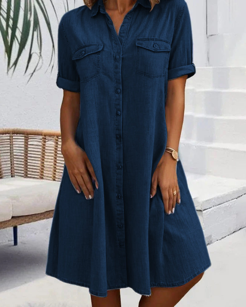 KS | Midi dress with short sleeves and button fastening