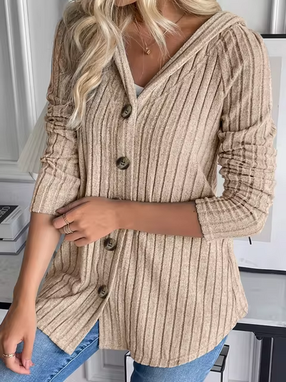 JO | Rib-knit hoodie with button placket