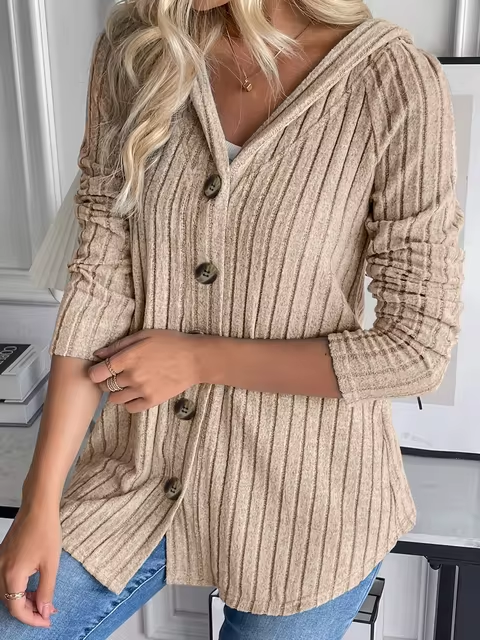 JO | Rib-knit hoodie with button placket