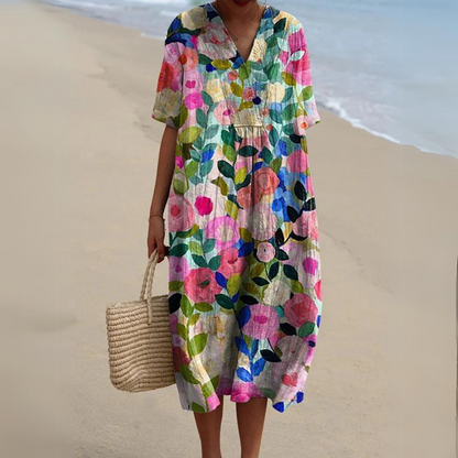 KS | Midi dress with bohemian floral pattern