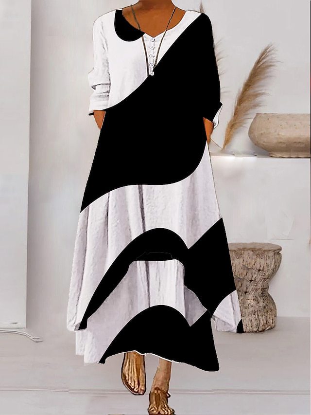 KS | Long-sleeved maxi dress - button neckline