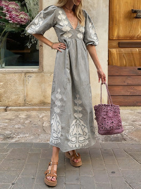 KS | Maxi dress with floral V-neckline