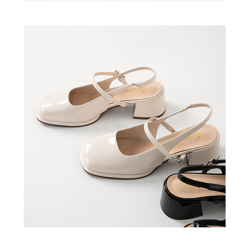 KS | Ladies Faux Leather Buckle Block Heels
