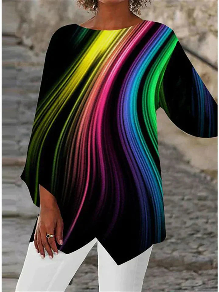 KS | Stylish geometric printed long-sleeved blouse