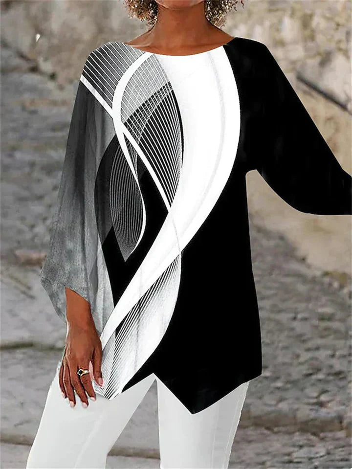 KS | Stylish geometric printed long-sleeved blouse