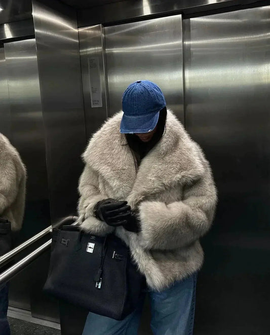 JO | trendy collar fur coat