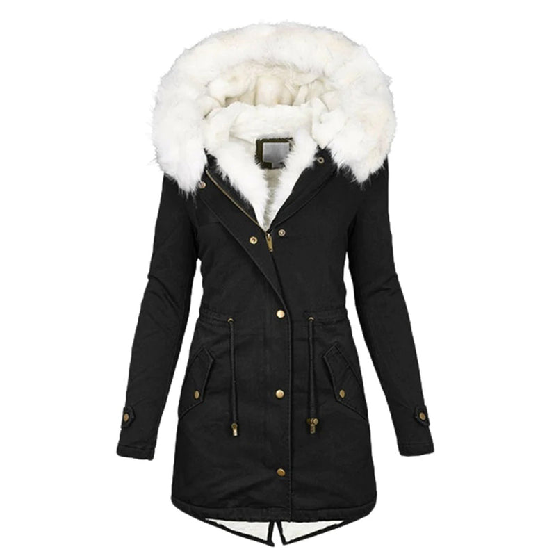JO | Stylish warm coat with fur hood