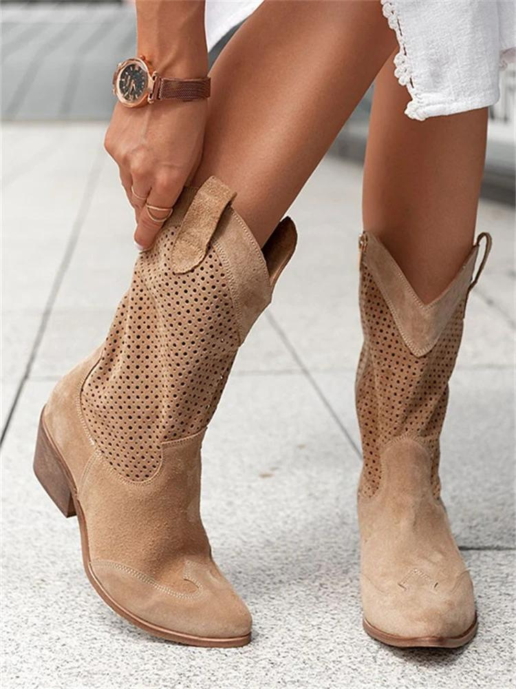 JO | Mid High Heel Branded Suede Low Cut Women's Boots Trendy