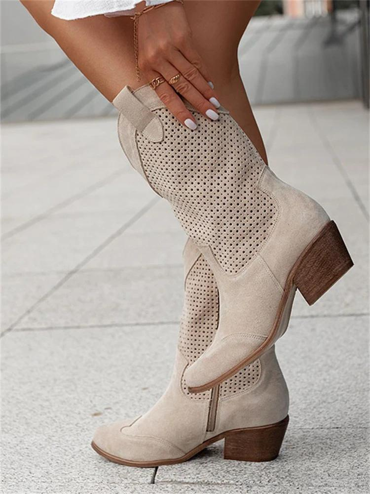 JO | Mid High Heel Branded Suede Low Cut Women's Boots Trendy