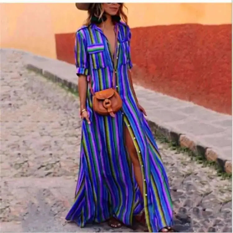 KS | Striped casual long maxi dress