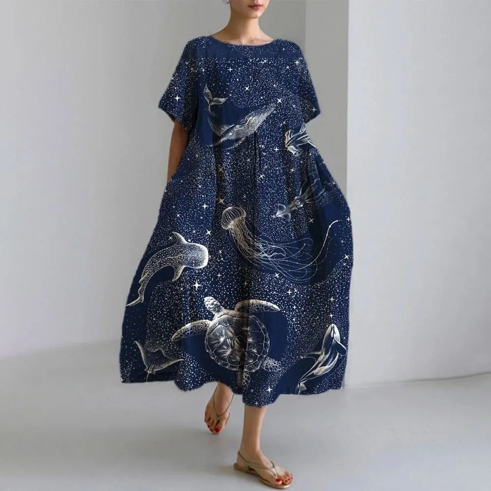 KS | Plus-Size Loose Fit Summer Dress with Pocket & O-Neck Elegant Summer Maxi Dress