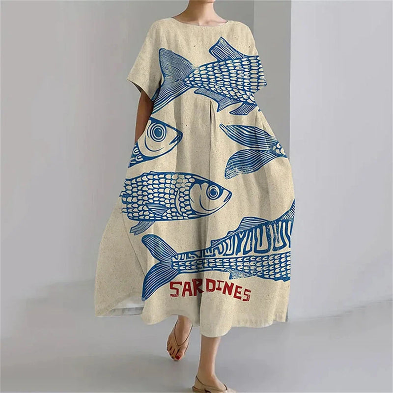 KS | Plus-Size Loose Fit Summer Dress with Pocket & O-Neck Elegant Summer Maxi Dress