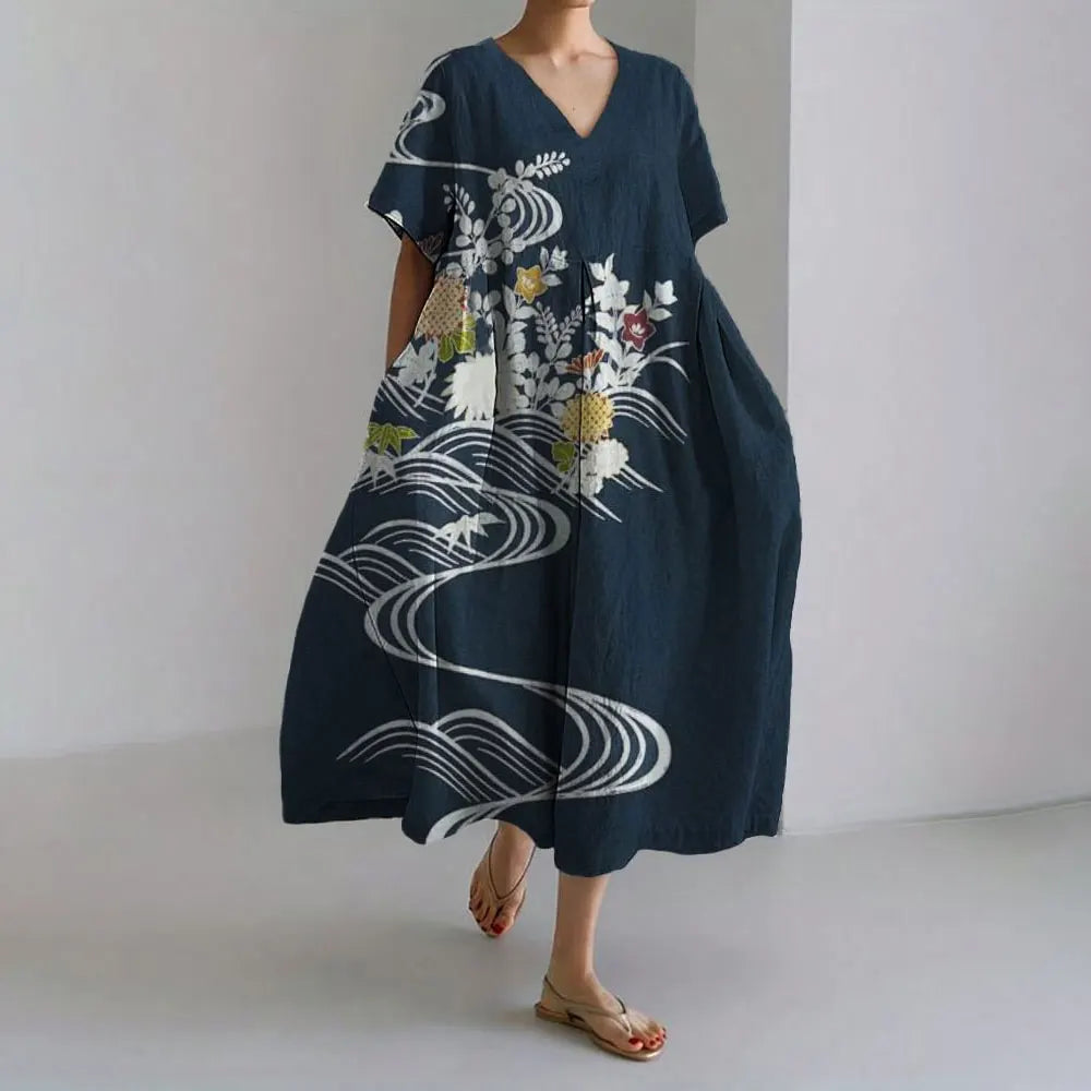 KS | Plus-Size Loose Fit Summer Dress with Pocket & O-Neck Elegant Summer Maxi Dress