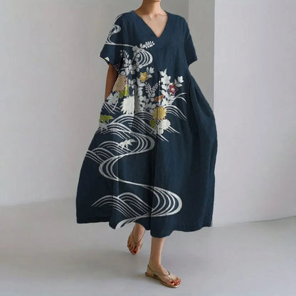 KS | Plus-Size Loose Fit Summer Dress with Pocket & O-Neck Elegant Summer Maxi Dress