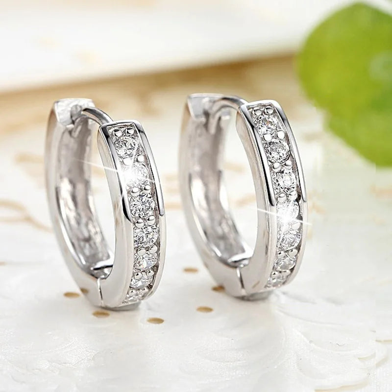 Inlaid Zirconia Hoop Earrings