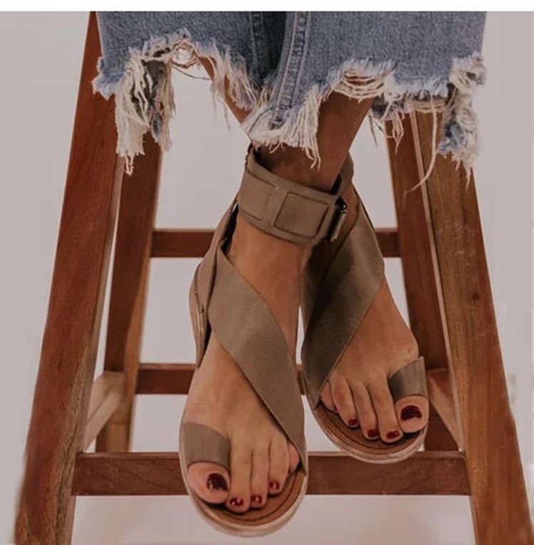 KS | Cross strap ankle wrap toe ring sandals
