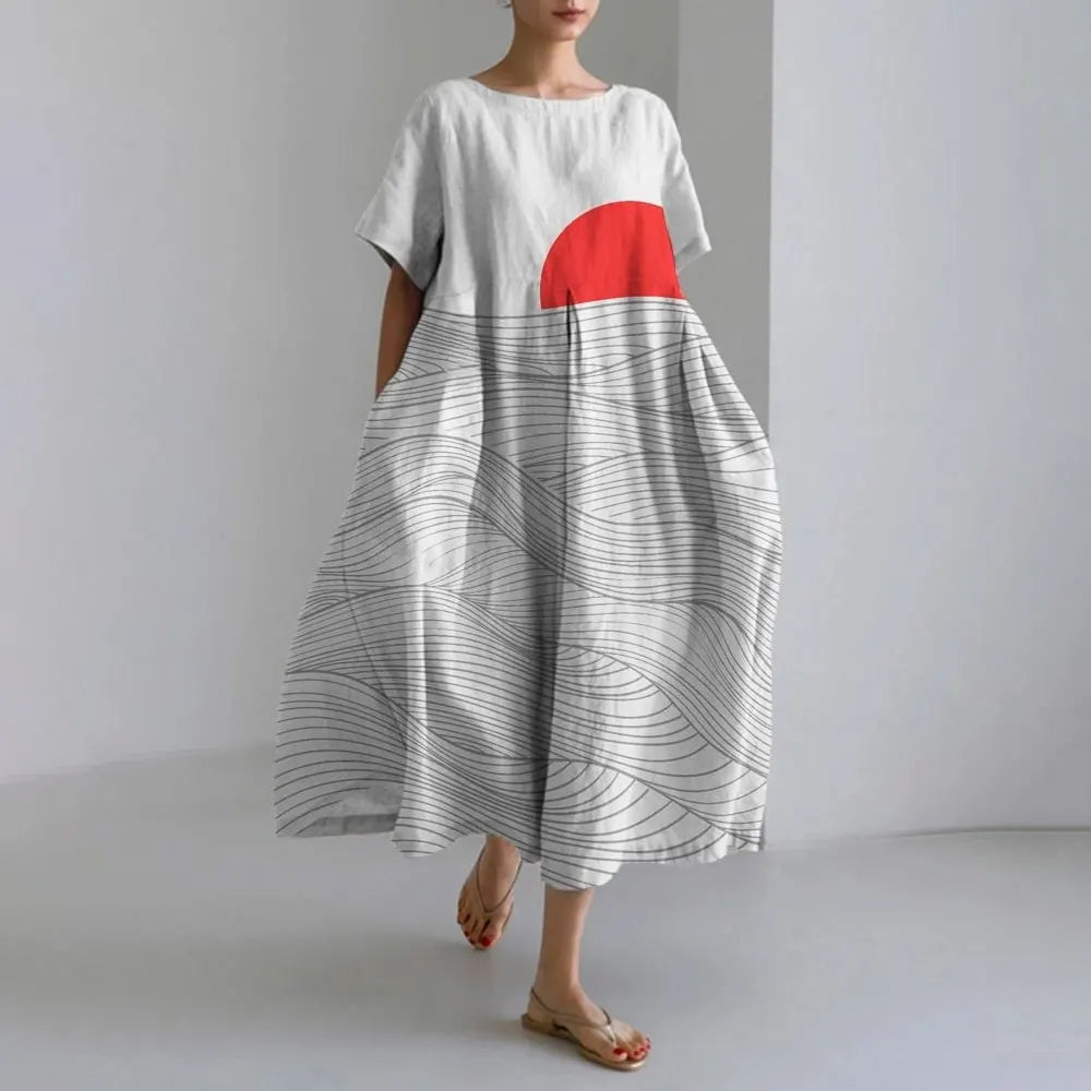 KS | Plus-Size Loose Fit Summer Dress with Pocket & O-Neck Elegant Summer Maxi Dress