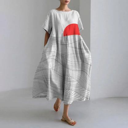 KS | Plus-Size Loose Fit Summer Dress with Pocket & O-Neck Elegant Summer Maxi Dress