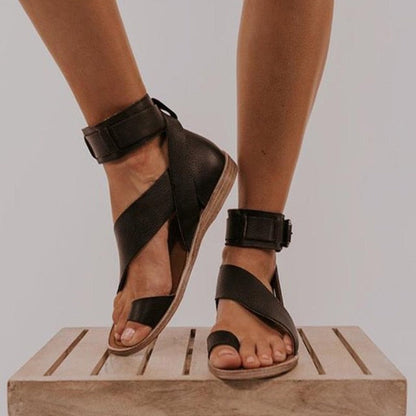 KS | Cross strap ankle wrap toe ring sandals