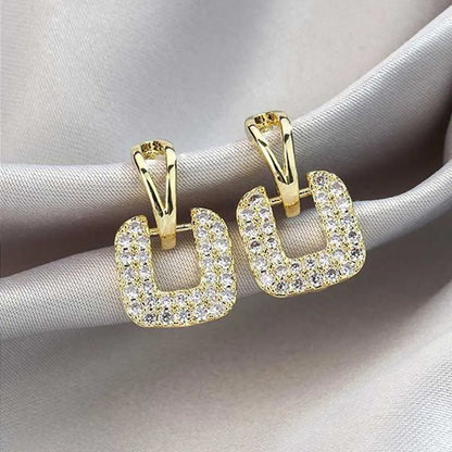 Gold Square Crystal Earrings