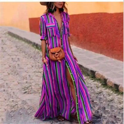 KS | Striped casual long maxi dress