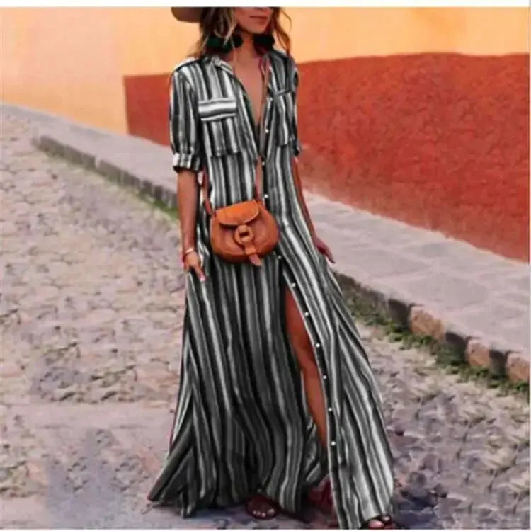KS | Striped casual long maxi dress