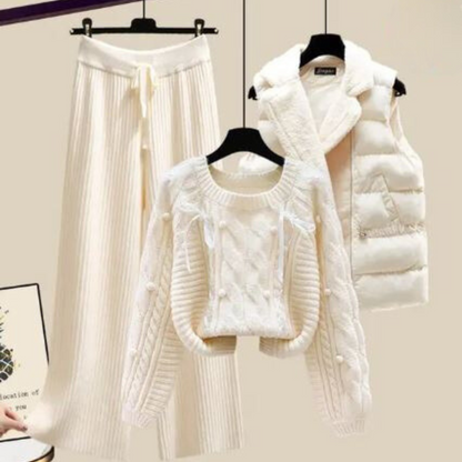 JO | Three-piece women's vest jacket, loose sweater and wide trouser legs