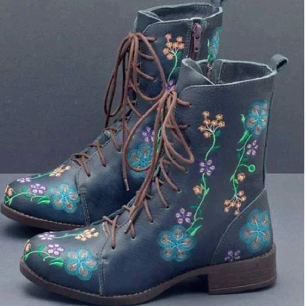KS | Casual floral lace-up boots