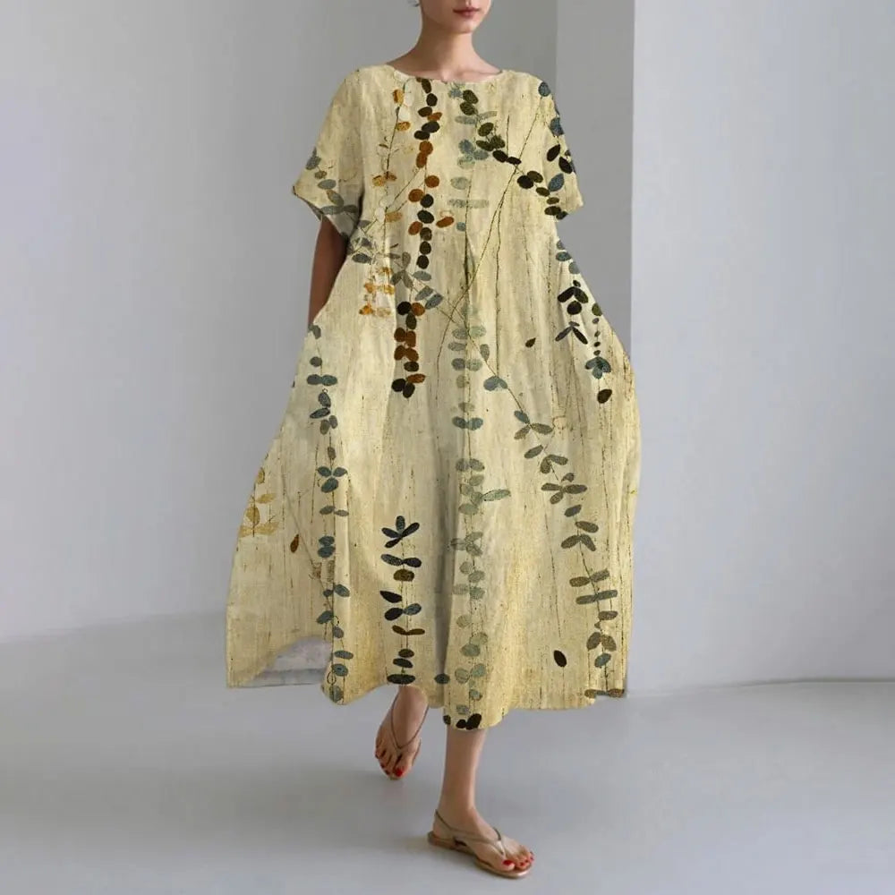 KS | Plus-Size Loose Fit Summer Dress with Pocket & O-Neck Elegant Summer Maxi Dress