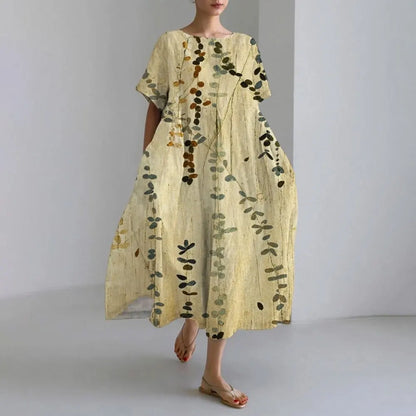 KS | Plus-Size Loose Fit Summer Dress with Pocket & O-Neck Elegant Summer Maxi Dress