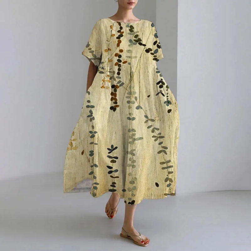 KS | Plus-Size Loose Fit Summer Dress with Pocket & O-Neck Elegant Summer Maxi Dress