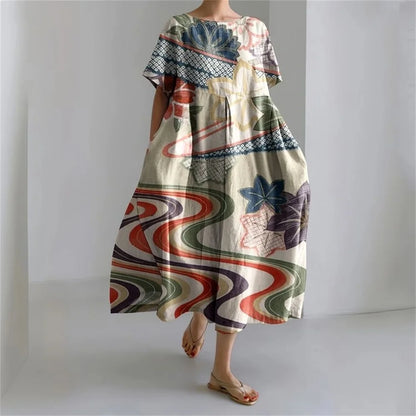 KS | Plus-Size Loose Fit Summer Dress with Pocket & O-Neck Elegant Summer Maxi Dress