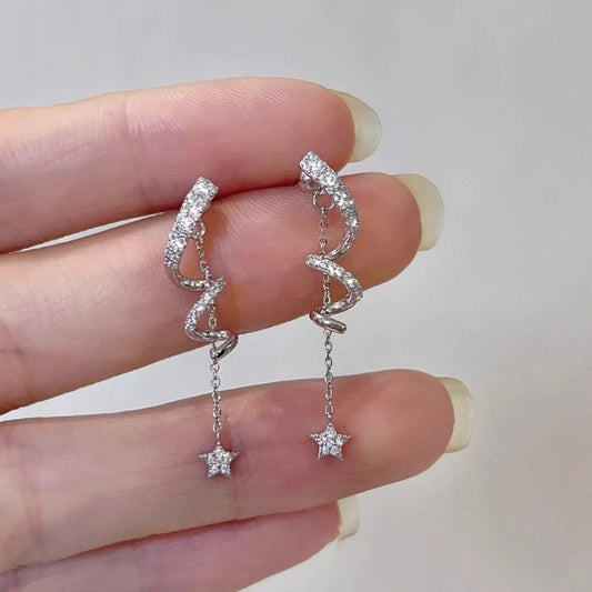 Silver Dangling Star Zirconia Earrings