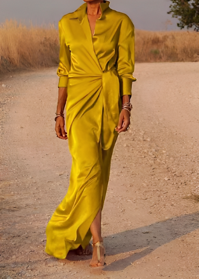 KS | Long-sleeved maxi dress with lapels and slim fit