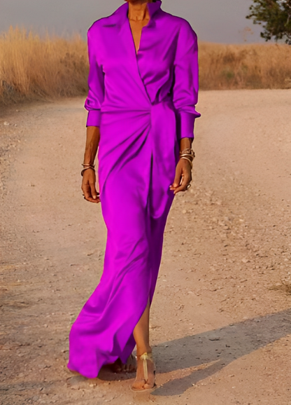 KS | Long-sleeved maxi dress with lapels and slim fit