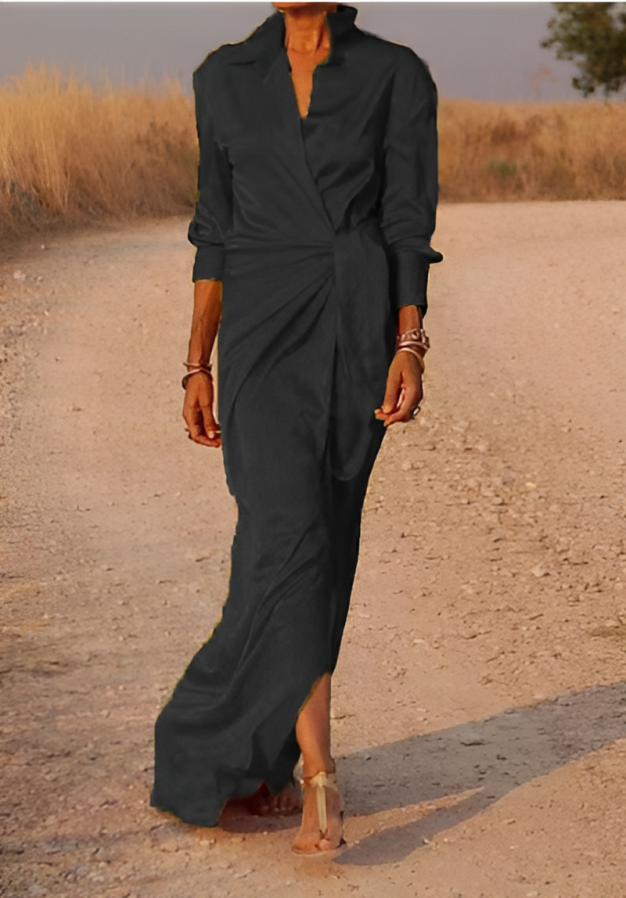 KS | Long-sleeved maxi dress with lapels and slim fit