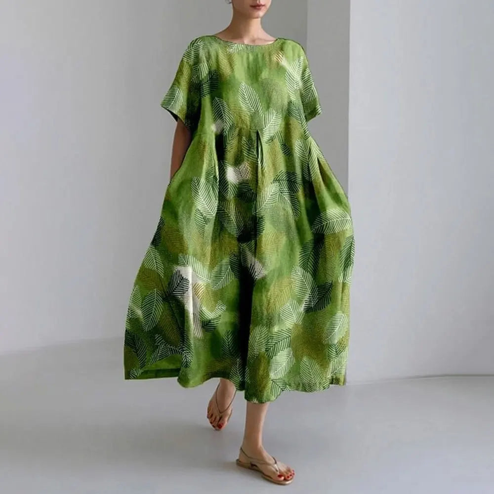 KS | Plus-Size Loose Fit Summer Dress with Pocket & O-Neck Elegant Summer Maxi Dress