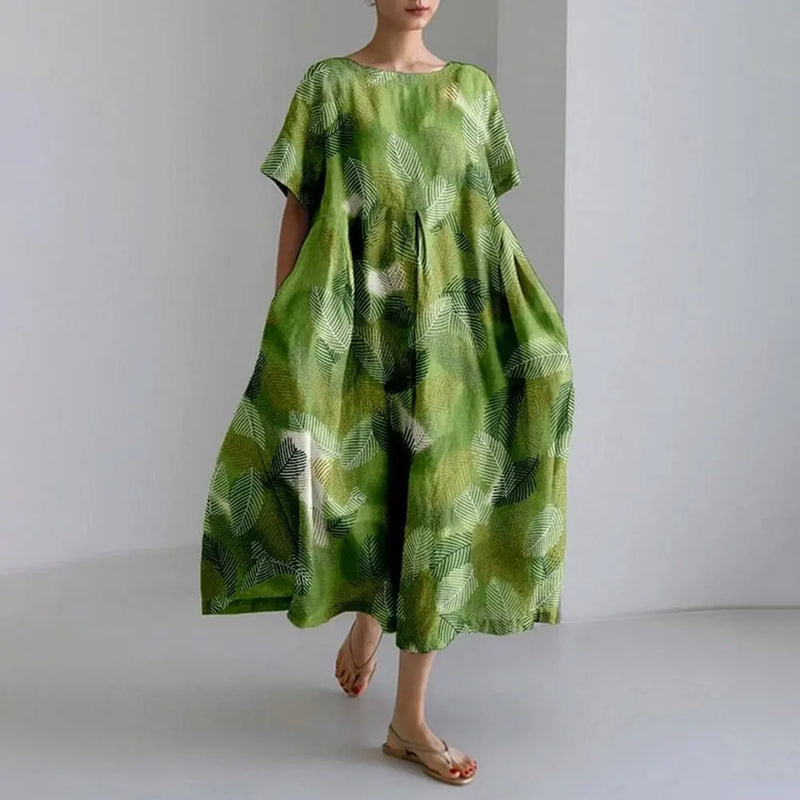 KS | Plus-Size Loose Fit Summer Dress with Pocket & O-Neck Elegant Summer Maxi Dress