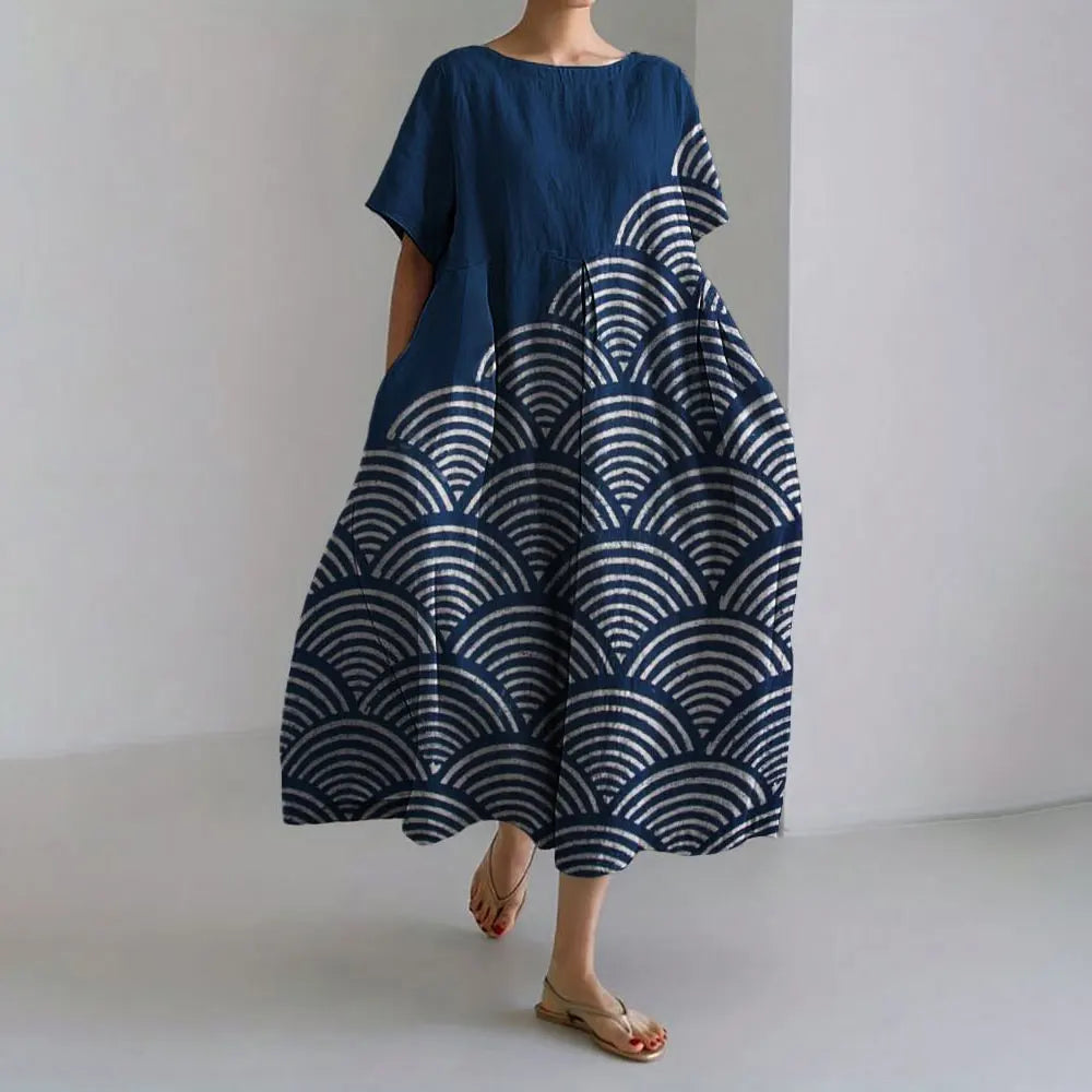 KS | Plus-Size Loose Fit Summer Dress with Pocket & O-Neck Elegant Summer Maxi Dress