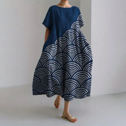 KS | Plus-Size Loose Fit Summer Dress with Pocket & O-Neck Elegant Summer Maxi Dress