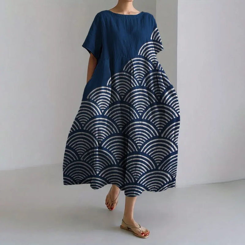 KS | Plus-Size Loose Fit Summer Dress with Pocket & O-Neck Elegant Summer Maxi Dress